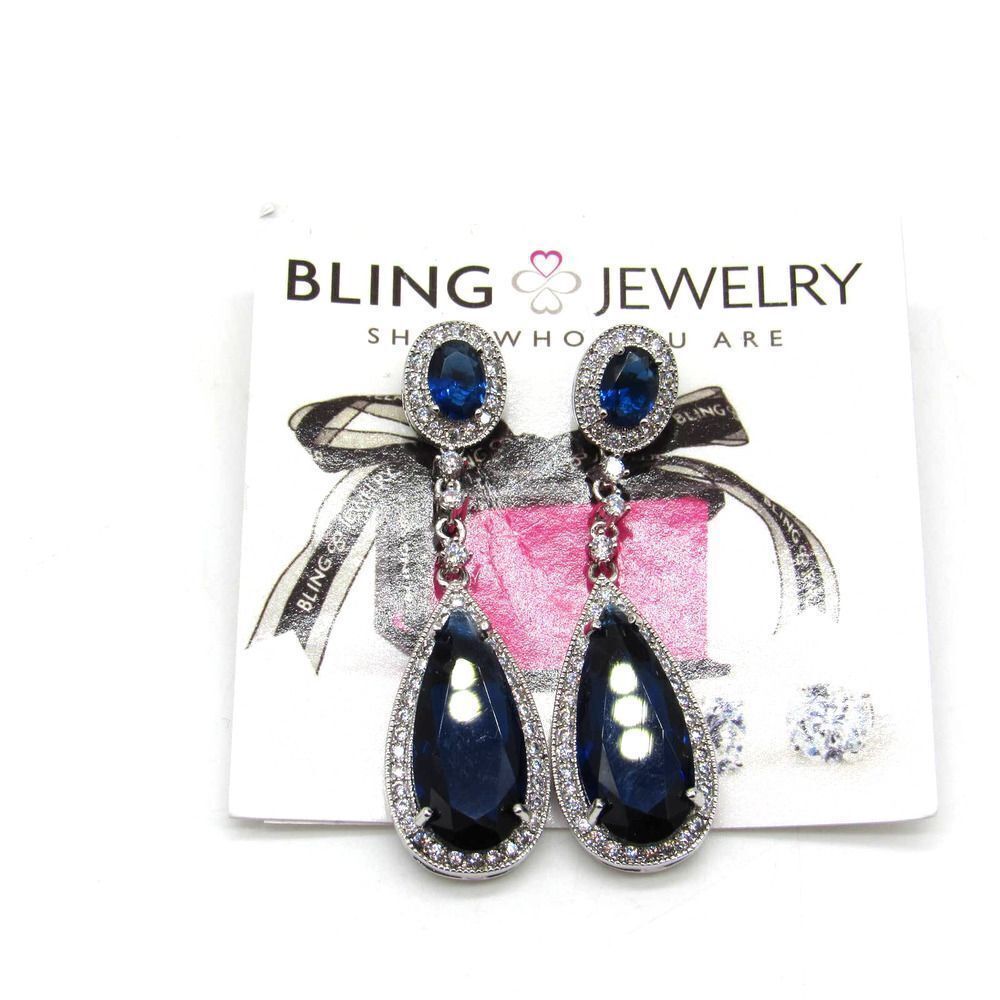 Bling Jewelry Bridal Long Teardrop CZ Dangle Earrings - Picture 2 of 3